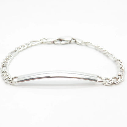 925 Sterling Silver Vintage ID Figaro Link Bracelet 7"