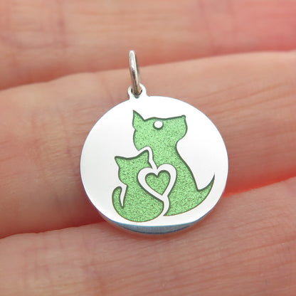 925 Sterling Silver Green Enamel Dog & Cat Friendship Minimalist Charm Pendant