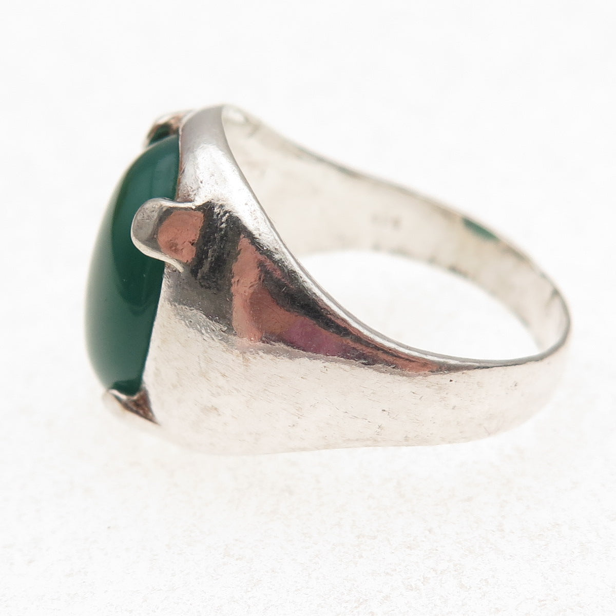 925 Sterling Silver Vintage Real Green Onyx Oxidized Ring Size 11.5
