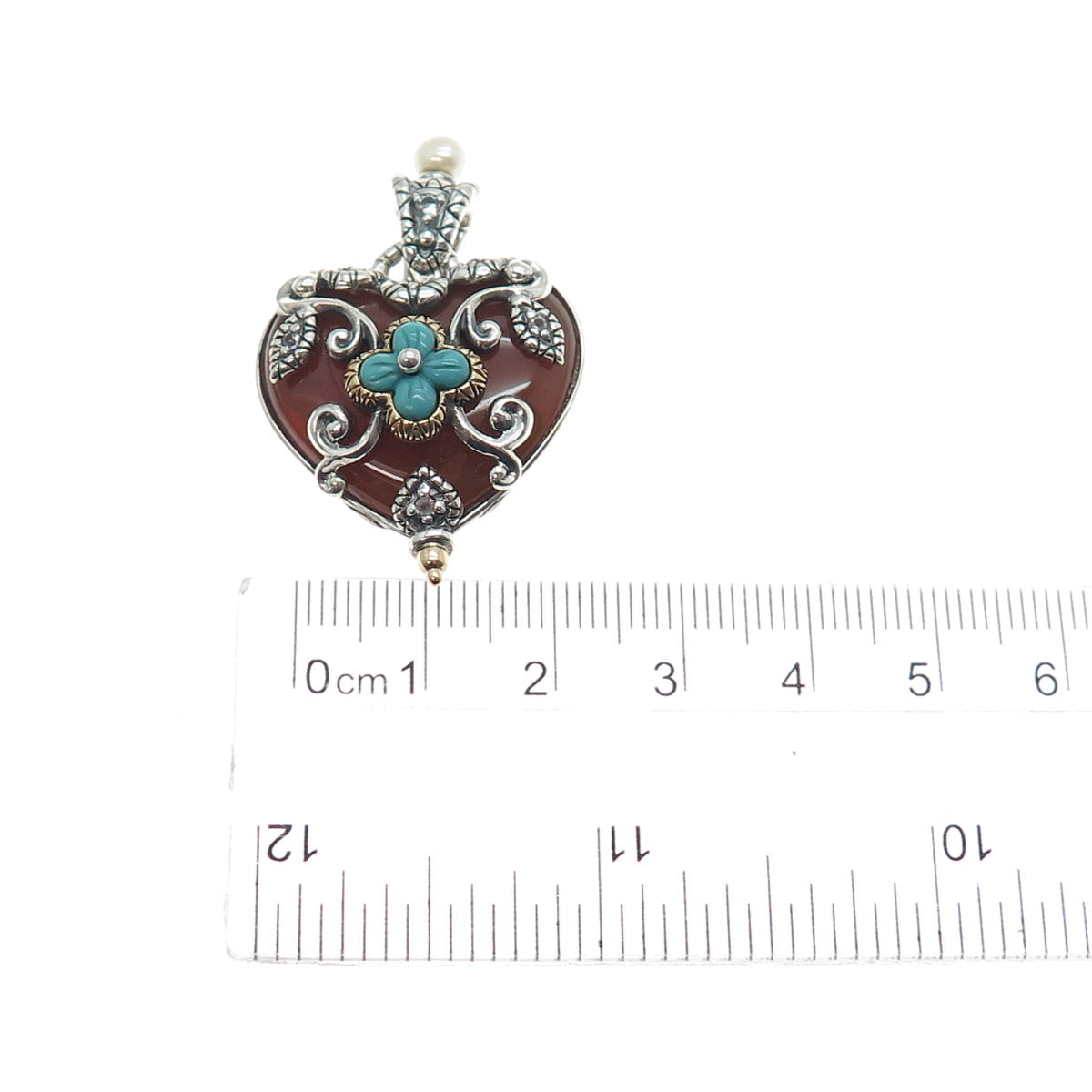 BARBARA BIXBY Sterling 18K Gold Carnelian Topaz Turquoise & Pearl Heart Pendant
