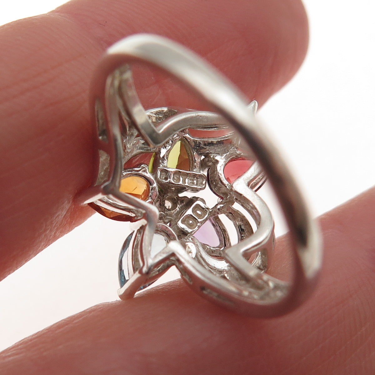 925 Sterling Vintage Real Topaz Garnet Citrine Peridot & Amethyst Ring Size 7.25