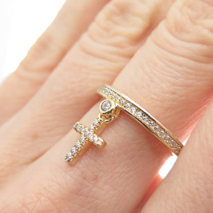 MILOR Sterling Gold Plated Italy Round-Cut C Z Cross Dangle Charm Ring Size 6.25