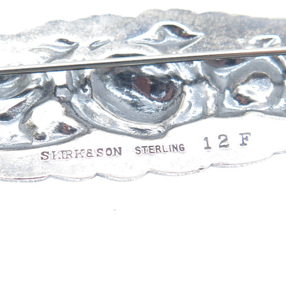 S. KIRK & SON 925 Sterling Silver Antique Repousse Flower Oxidized Brooch #12F