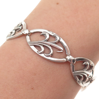 WRE W.E. Richards 925 Sterling Silver Antique Art Deco Floral Bracelet 7.75"