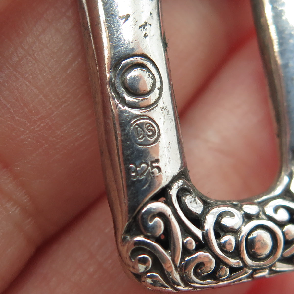 18K Yellow Gold & 925 Sterling Silver Vintage Floral Scroll Pendant