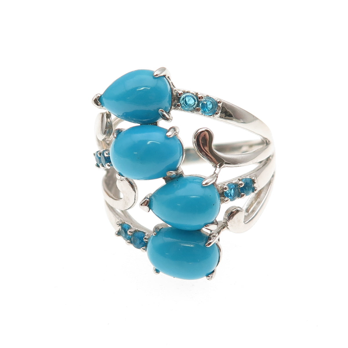 925 Sterling Silver Real Sleeping Beauty Turquoise & Apatite Ring Size 8.25