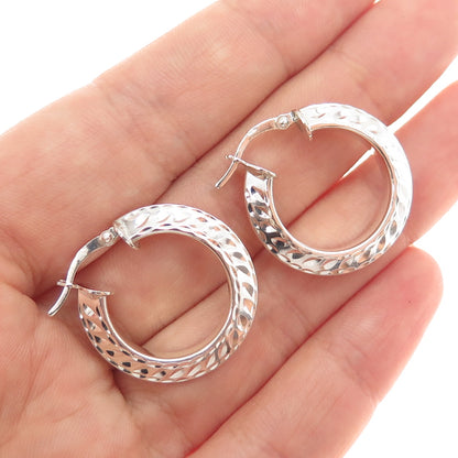 925 Sterling Silver Vintage Diamond-Cut Hoop Earrings