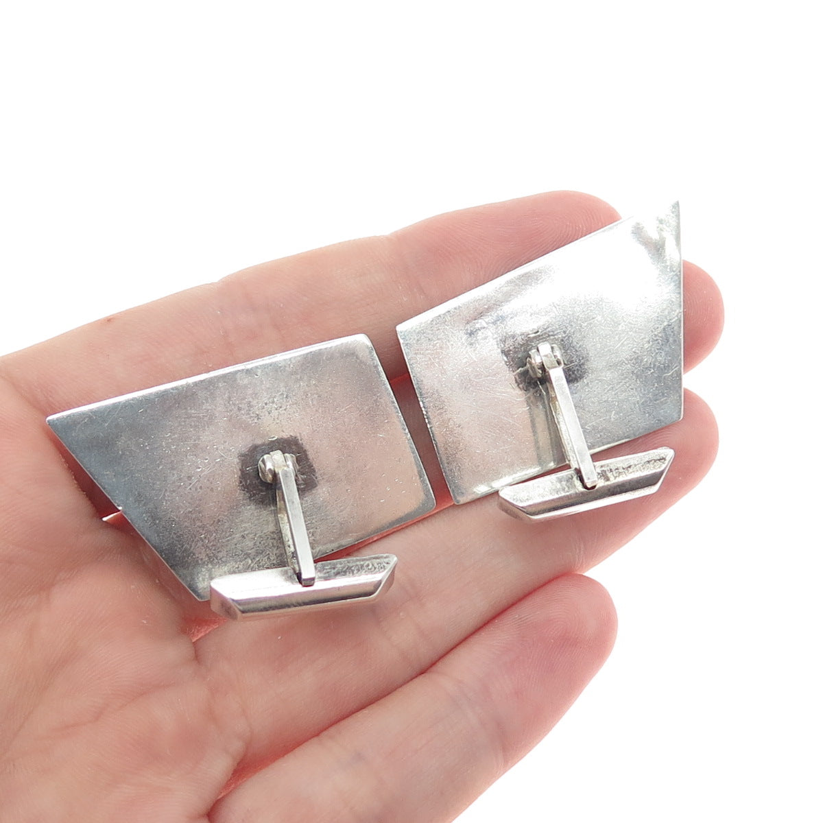 925 Sterling Silver Vintage Real Bloodstone Modernist Oxidized Cufflinks