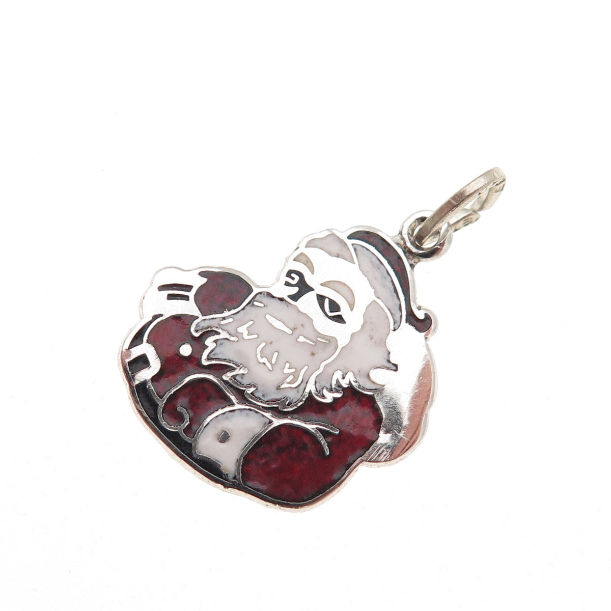 BEAU 925 Sterling Silver Vintage Enamel Santa Claus Mini Charm Pendant
