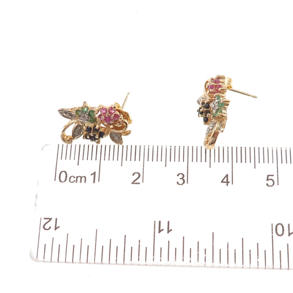 Ross Simons 925 Sterling Gold Plated Vintage Real Sapphire Ruby Emerald Earrings