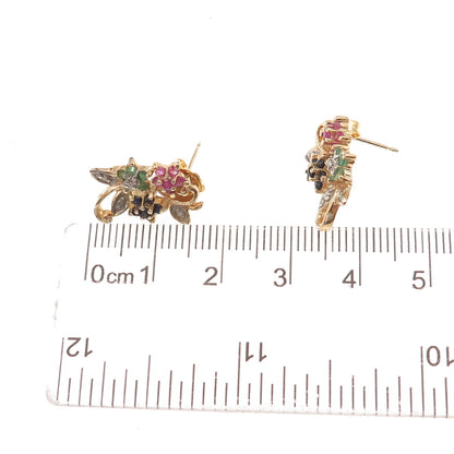 Ross Simons 925 Sterling Gold Plated Vintage Real Sapphire Ruby Emerald Earrings