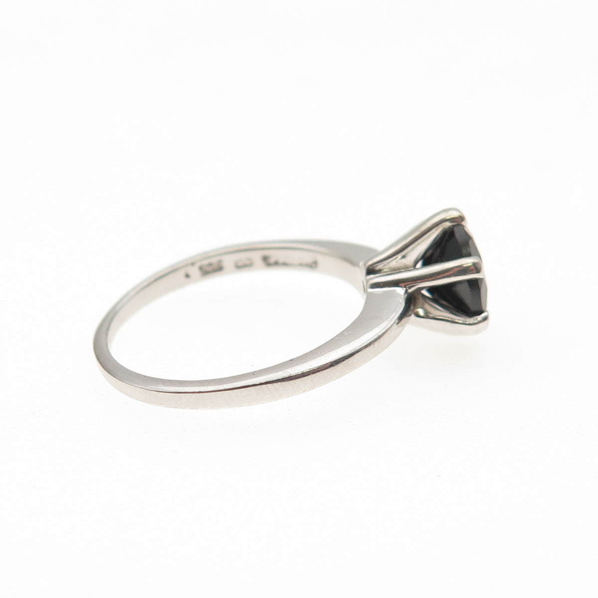 925 Sterling Silver Real Round-Cut Black Spinel Ring Size 5