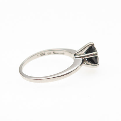 925 Sterling Silver Real Round-Cut Black Spinel Ring Size 5
