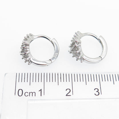 925 Sterling Silver Round-Cut C Z Diamond-Shape Hoop Earrings