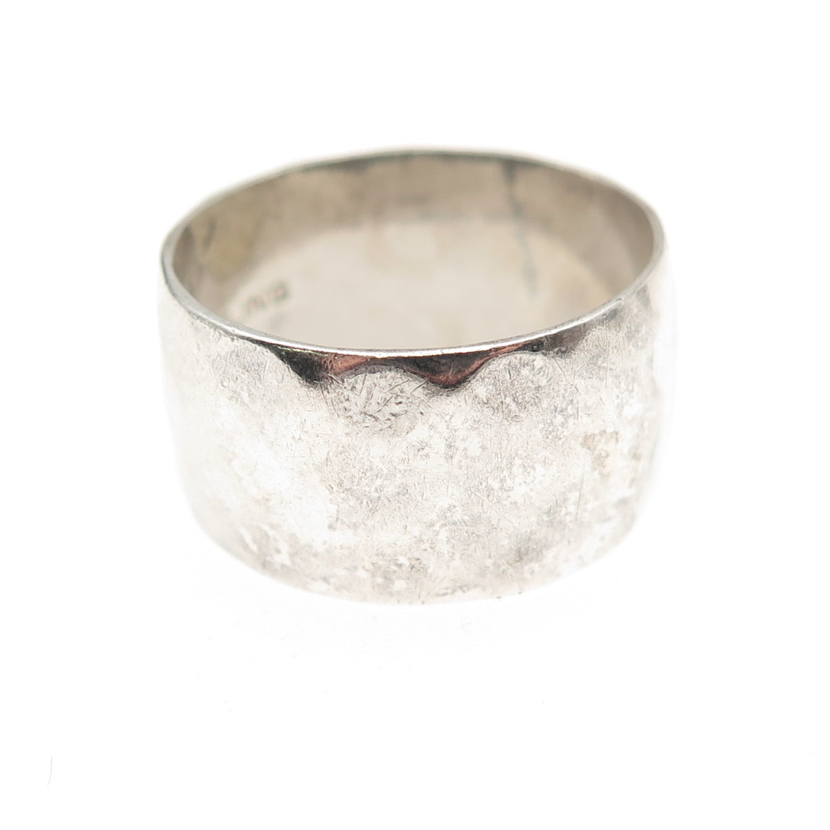 Uncas 925 Sterling Silver Antique Art Deco Hammered Wide Band Ring Size 8.5