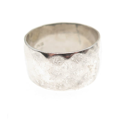 Uncas 925 Sterling Silver Antique Art Deco Hammered Wide Band Ring Size 8.5
