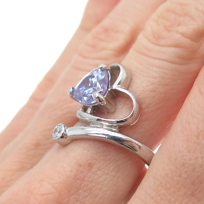 AF DESIGN 925 Sterling Silver Vintage Lavender & White C Z Heart Ring Size 8.25