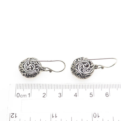 925 Sterling Silver Vintage Modernist Ornate Dangle Earrings