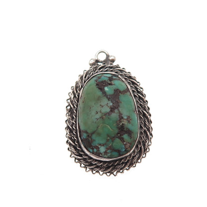 935 Silver Antique Art Deco Israel Real Turquoise Oxidized Charm Pendant
