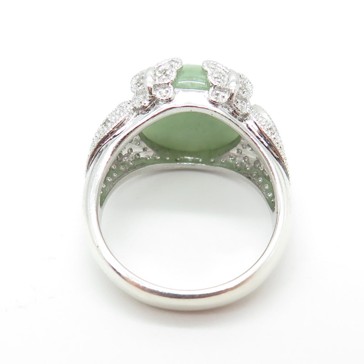 925 Sterling Silver Real Round-Cut Diamond & Jade Butterfly Ring Size 10