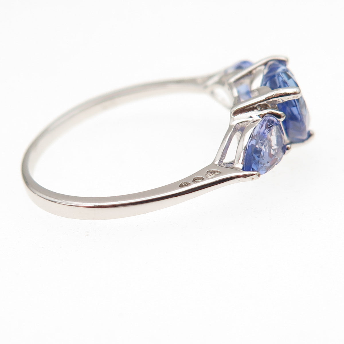 925 Sterling Silver Real Heart & Pear-Cut Tanzanite Ring Size 8