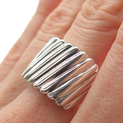 925 Sterling Silver Vintage Modernist Ribbed Square Ring Size 7.25