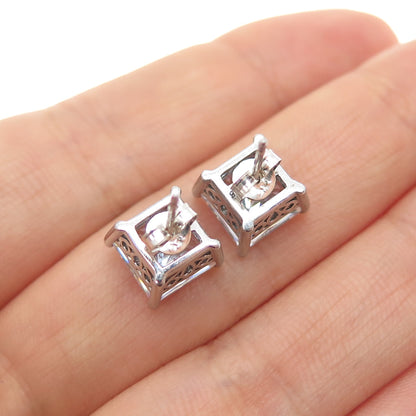 925 Sterling Silver Princess-Cut C Z Stud Earrings