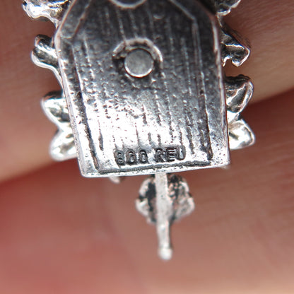 Fritz Reu & Co. 800 Silver Vintage Cuckoo Clock Oxidized Charm Pendant