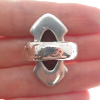 925 Sterling Silver Vintage Real Carnelian Modernist Arrow Ring Size 8
