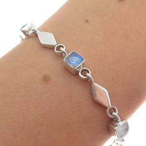 DOUG PAULUS Sterling Silver Vintage Real Moonstone Geometric Link Bracelet 7"