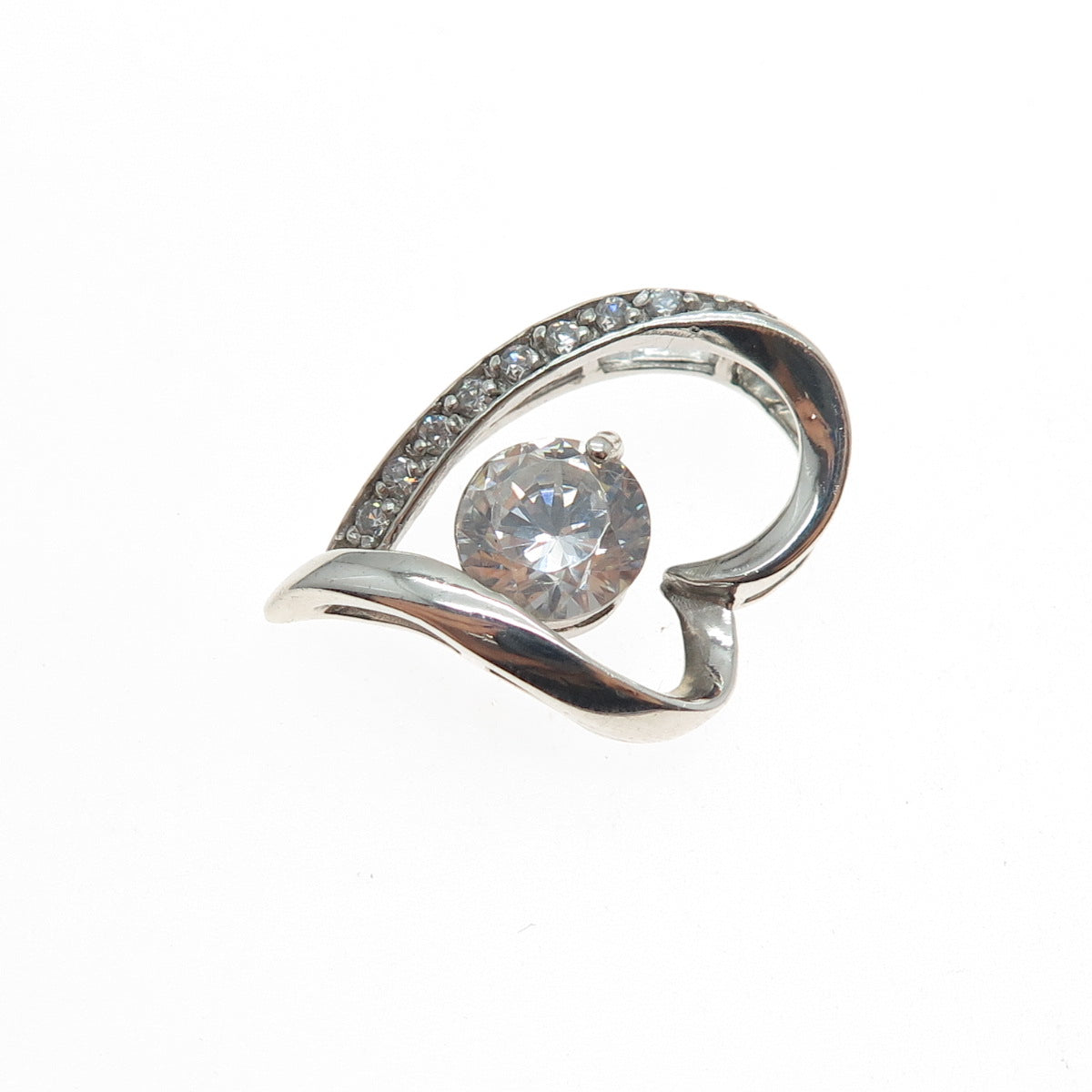 925 Sterling Silver Round-Cut C Z Heart Mini Slide Charm Pendant