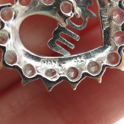 HAN 925 Sterling Silver Round-Cut C Z "Mom" Heart Pendant