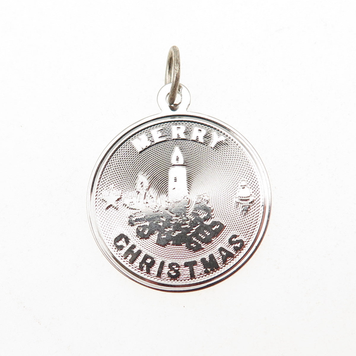 JAY POSON 925 Sterling Silver Vintage Merry Christmas Candle Charm Pendant