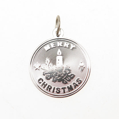 JAY POSON 925 Sterling Silver Vintage Merry Christmas Candle Charm Pendant