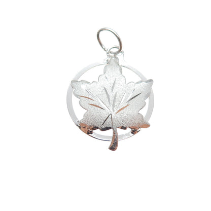 925 Sterling Silver Front Vintage EMC Maple Leaf Minimalist Charm Pendant