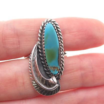 Old Pawn 925 Sterling Silver Vintage Southwestern Turquoise Feather Ring Size 8