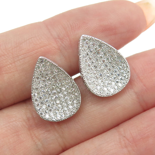 925 Sterling Silver Round-Cut C Z Teardrop Earrings