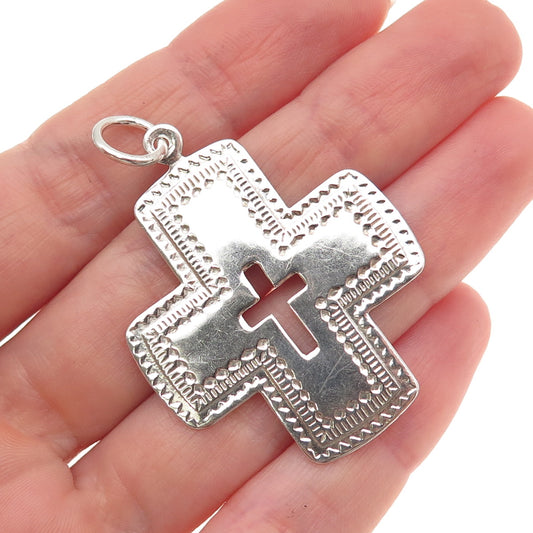 925 Sterling Silver Vintage Ethnic Cross Oxidized Charm Pendant