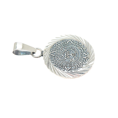 925 Sterling Silver Vintage Mexico Mayan Calendar Oxidized Charm Pendant