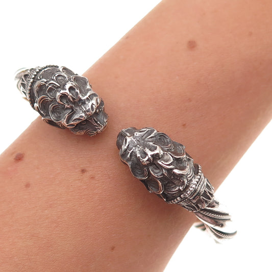 925 Sterling Silver Vintage Lion Oxidized Bracelet 6.75"