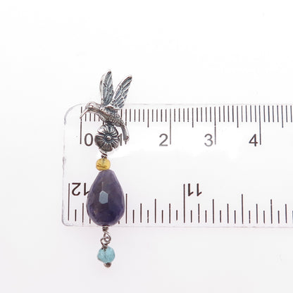 Le Papillon 925 Sterling Vintage Amethyst Citrine Aquamarine Hummingbird Pendant