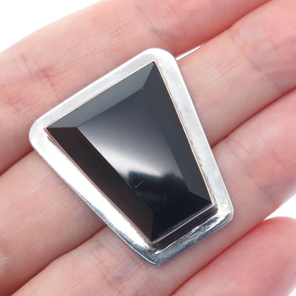 925 Sterling Silver Vintage Mexico Real Black Onyx Modernist Slide Pendant