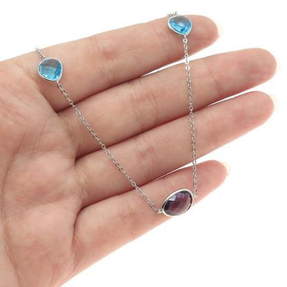 925 Sterling Silver Real Aquamarine & Amethyst By The Yard Chain Necklace 22-24"