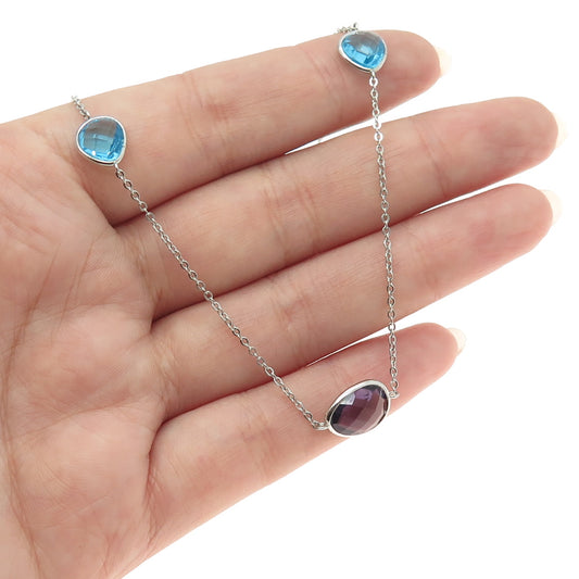 925 Sterling Silver Real Aquamarine & Amethyst By The Yard Chain Necklace 22-24"