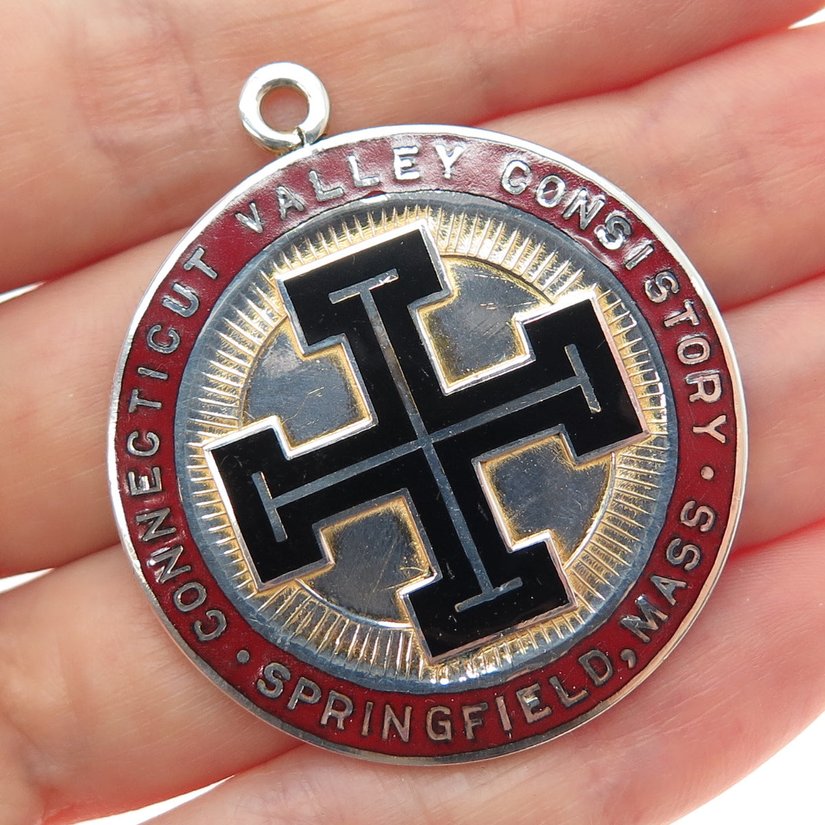 ROBBINS CO. 925 Sterling Gold Plated Vintage Enamel CT Valley Consistory Pendant