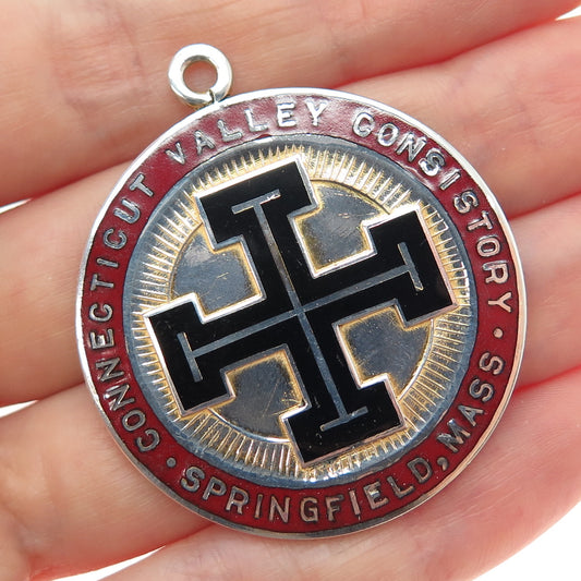 ROBBINS CO. 925 Sterling Gold Plated Vintage Enamel CT Valley Consistory Pendant