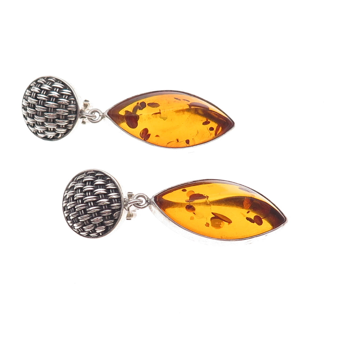 Lori Bonn 925 Sterling Silver Vintage Real Amber Modernist Clip On Earrings