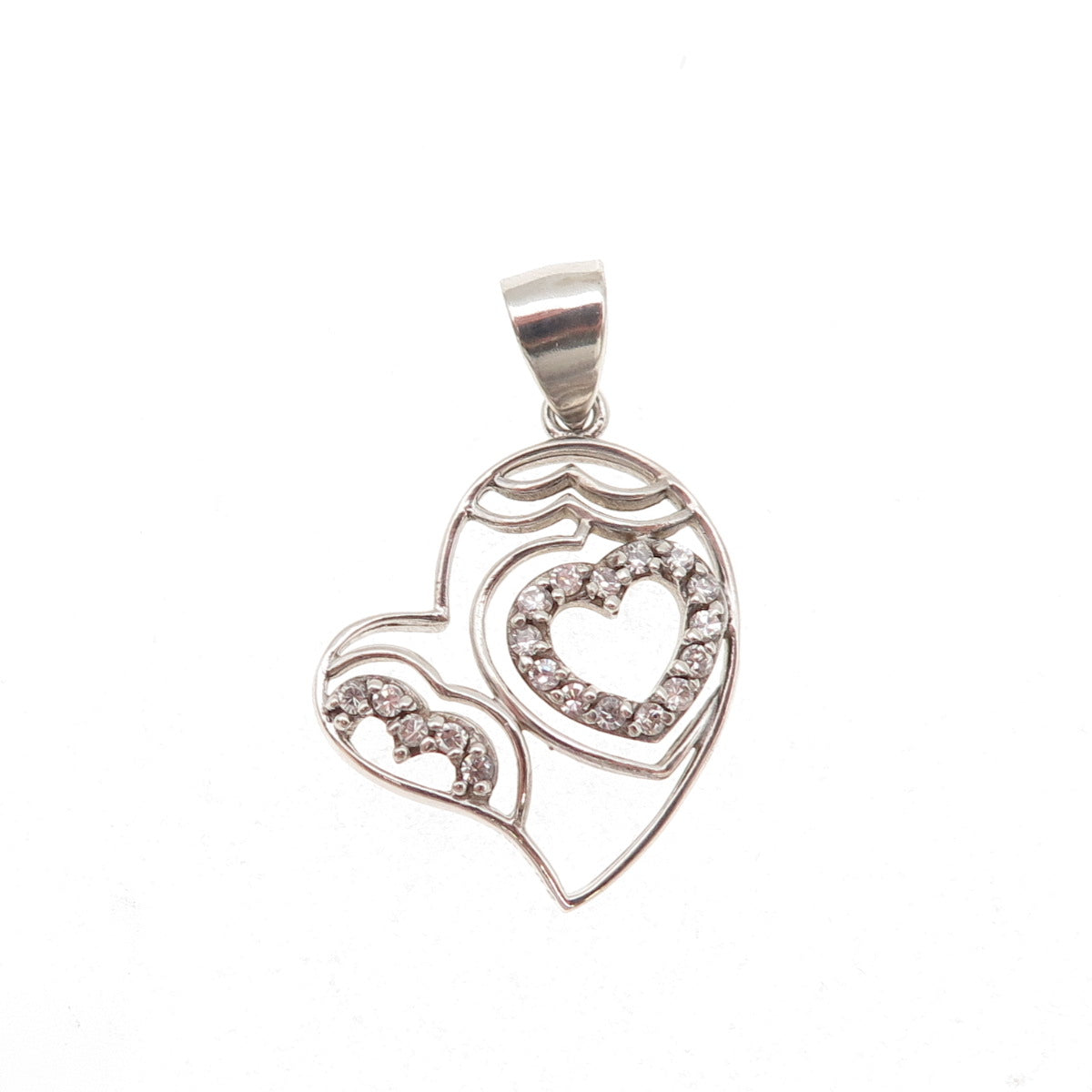 925 Sterling Silver Round-Cut C Z Heart Charm Pendant