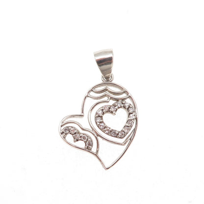 925 Sterling Silver Round-Cut C Z Heart Charm Pendant