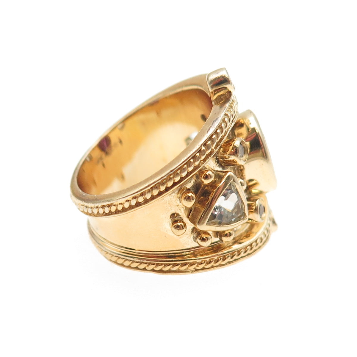 Michael Drechsler Sterling Gold Plated Tourmaline Aquamarine & Topaz Ring Size 7